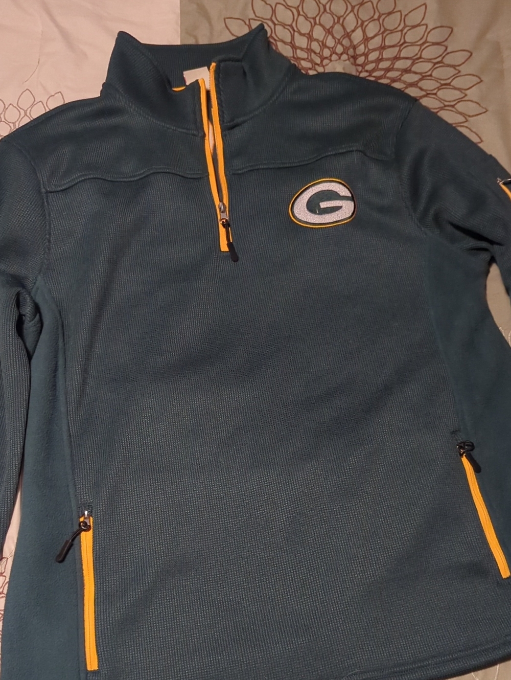 Green Quarter-Zip Sweater with Yellow Trim - Team Logo